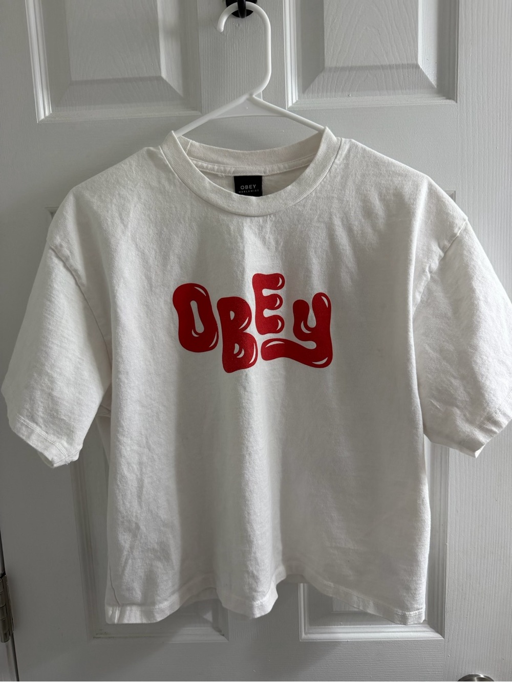 Obey Femme White Tee with Red Logo Medium M
